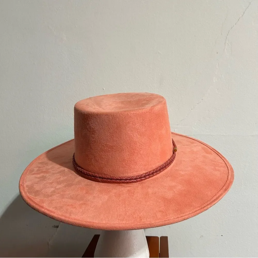 Anthropologie ASN Watermelon Sugar Pink Vegan Suede Boater Hat
